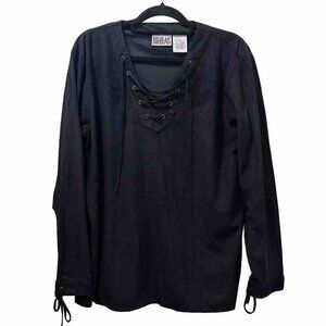 Vintage Bill Blass Black Suede Top 2X Pirate Goth Ren Faire Cosplay Lace Up
